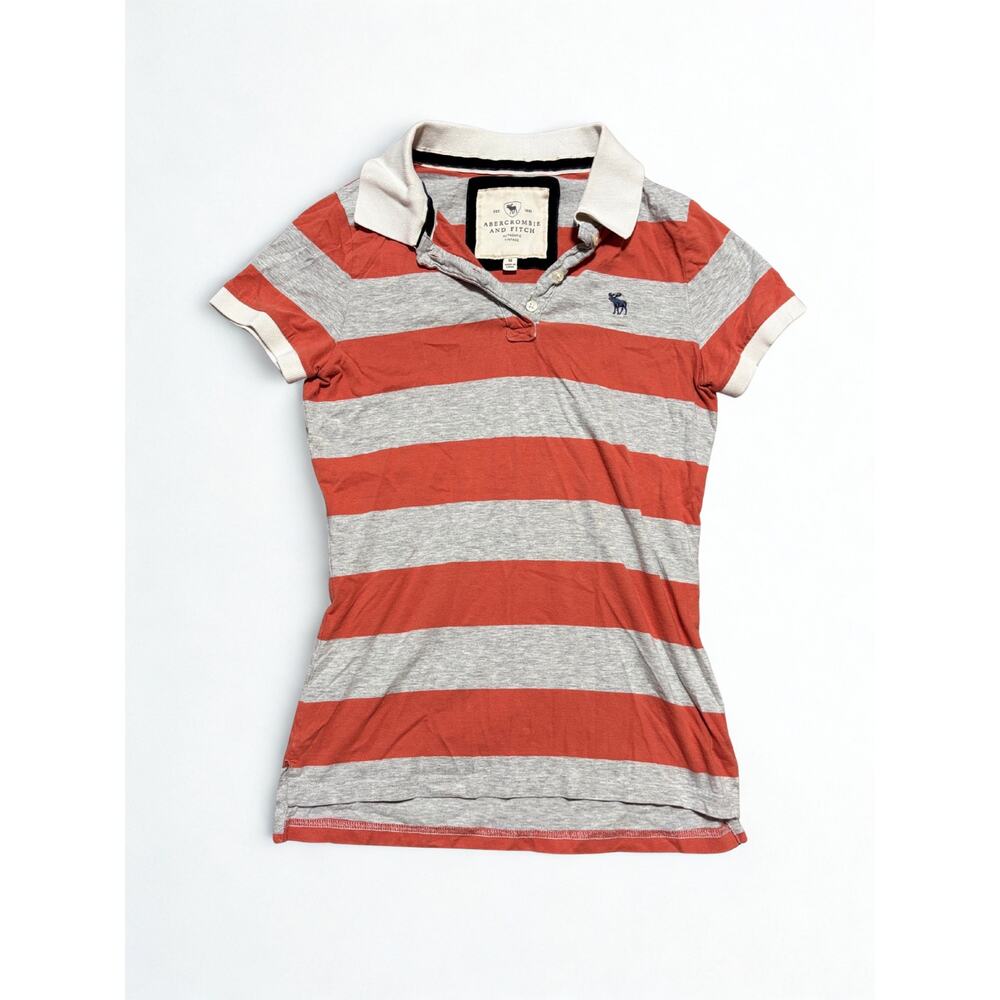 Vtg Y2K Abercrombie & Fitch Heather Grey Orange Striped Fitted Polo Top Size M - Picture 2 of 4